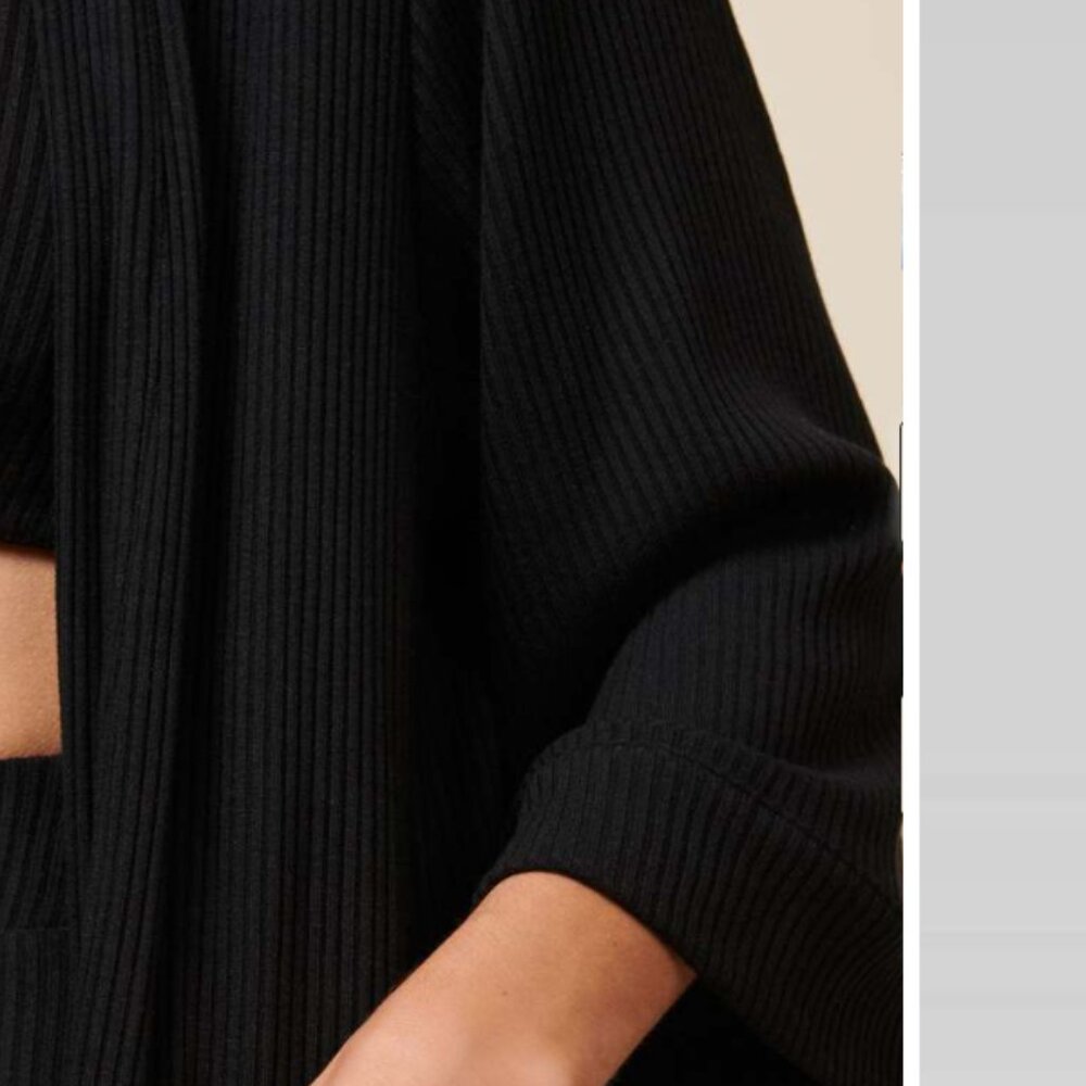 Whimsy + Row Frances Ribbed Modal Robe Duster Cardigan‎ Black M - Picture 2 of 16